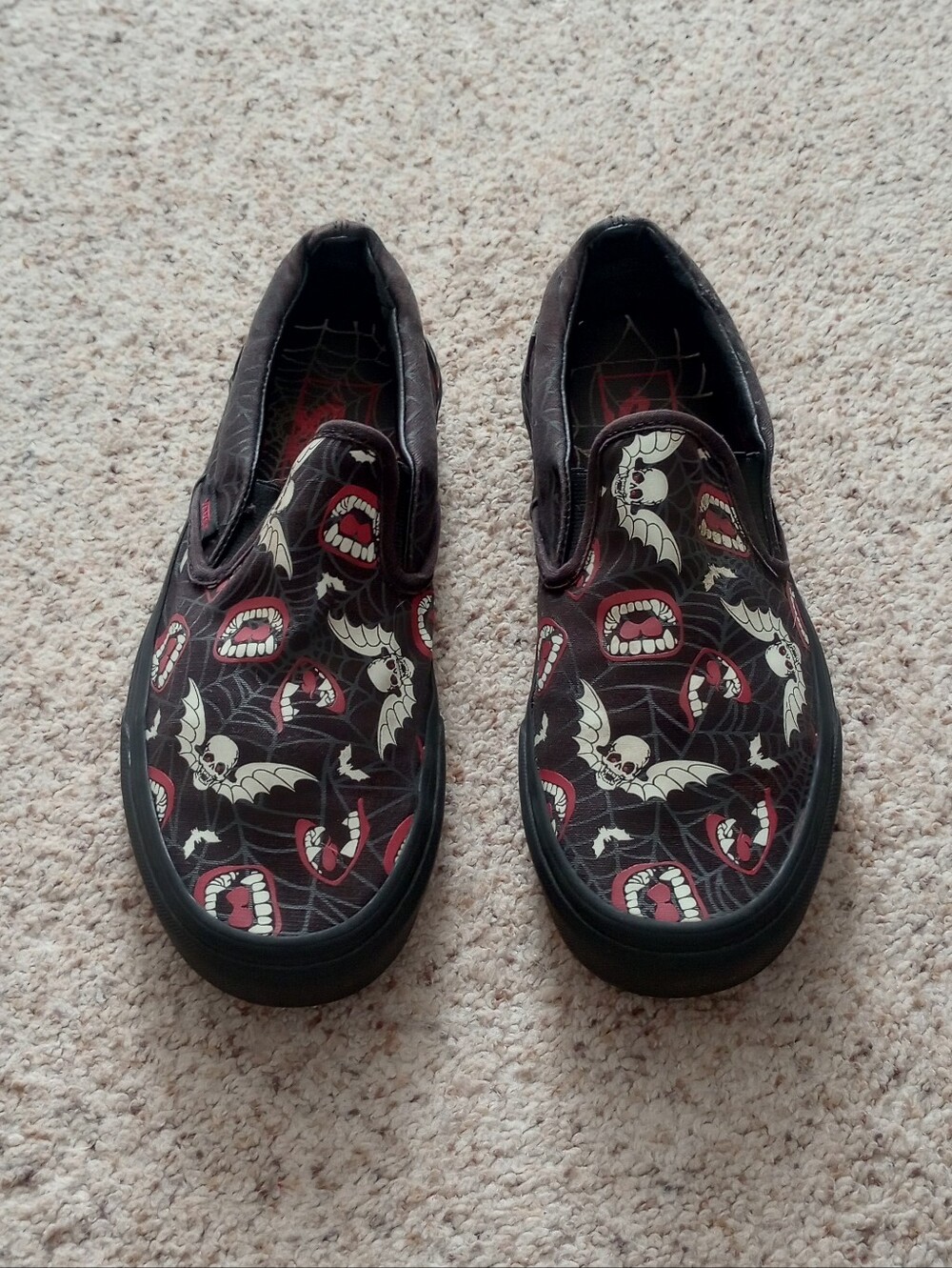 Vans Halloween Slip On Shoes Bats Spider Webs Vampire Teeth Skulls